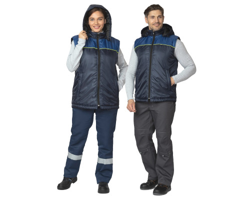 Жилет СУРА утепленный тёмно-синий/василёк/лимонный