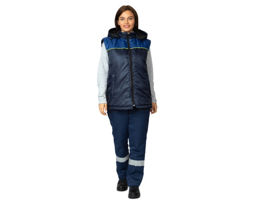 Жилет СУРА утепленный тёмно-синий/василёк/лимонный