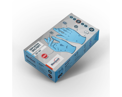 Перчатки ЭКСПЕРТ,голубой, нитрил 0,08 мм, неопудренные, текстура на пальцах (DG-021 Manipula®) (ПЕР