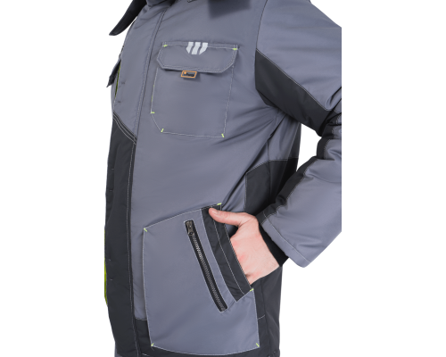 Куртка ЭДВАНС зимняя серый-т.серый-лимон (КУР 662) БОЛЬШИЕ РАЗМЕРЫ