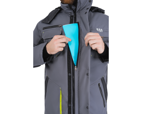 Куртка ЭДВАНС зимняя серый-т.серый-лимон (КУР 662) БОЛЬШИЕ РАЗМЕРЫ