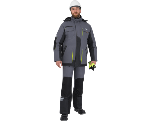 Куртка ЭДВАНС зимняя серый-т.серый-лимон (КУР 662) БОЛЬШИЕ РАЗМЕРЫ