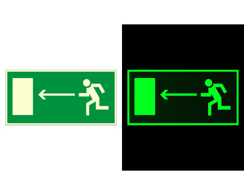 Знак ФЭС E04 "НАПРАВЛЕНИЕ К ЭВАКУАЦИОННОМУ ВЫХОДУ НАЛЕВО" (Самокл. 150 х 300)