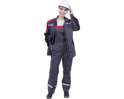Полукомбинезон женский ХАЙ-ТЕК SAFETY летний сер/крас (ПКОМ 674)