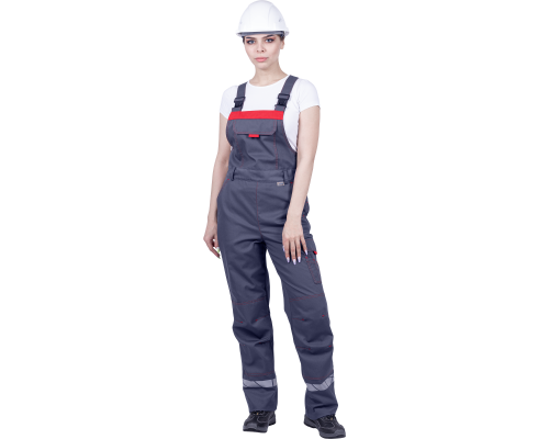 Полукомбинезон женский ХАЙ-ТЕК SAFETY летний сер/крас (ПКОМ 674)