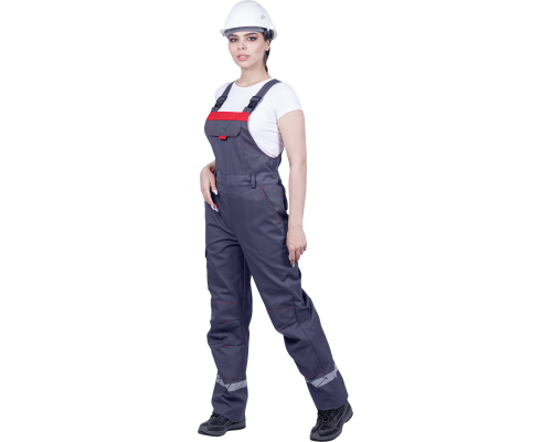 Полукомбинезон женский ХАЙ-ТЕК SAFETY летний сер/крас (ПКОМ 674)