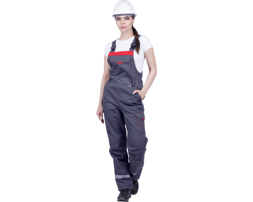 Полукомбинезон женский ХАЙ-ТЕК SAFETY летний сер/крас (ПКОМ 674)