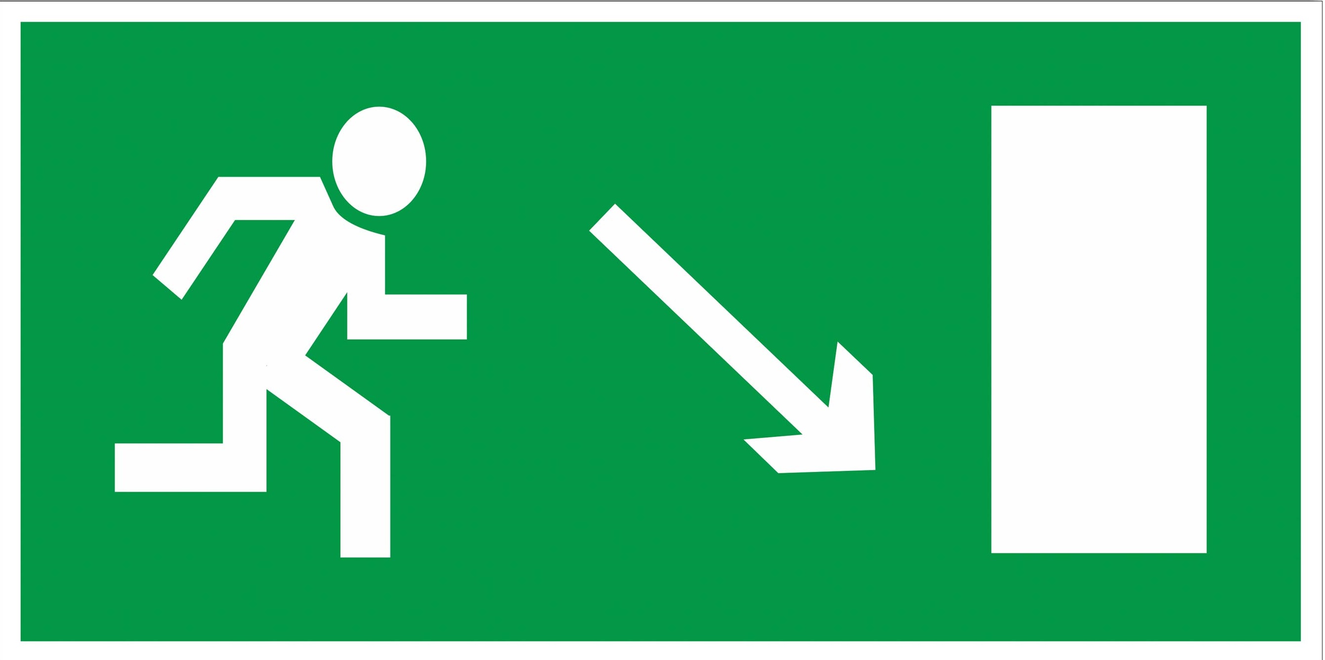 Купить Знак E07 'Направление к эвакуационному выходу направо вниз' (Самокл. 150 х 300) в Москве