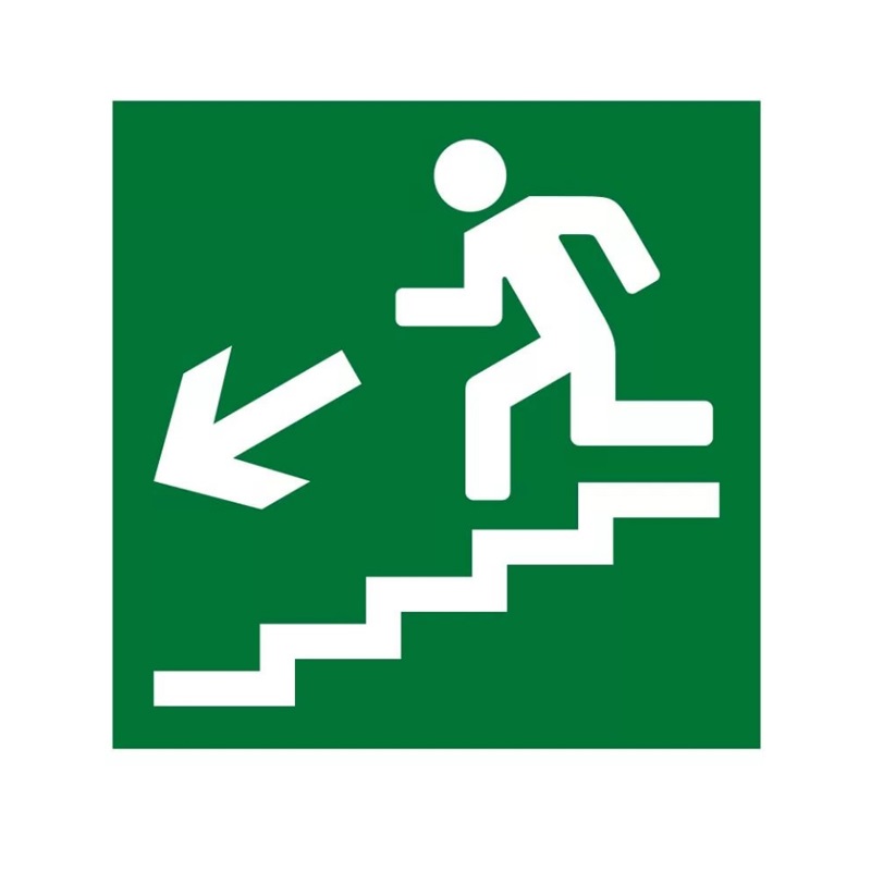 Купить Знак E14 'Направление к эвакуационному выходу по лестнице вниз, левосторонний' (Самокл. 200 х 200) в Москве