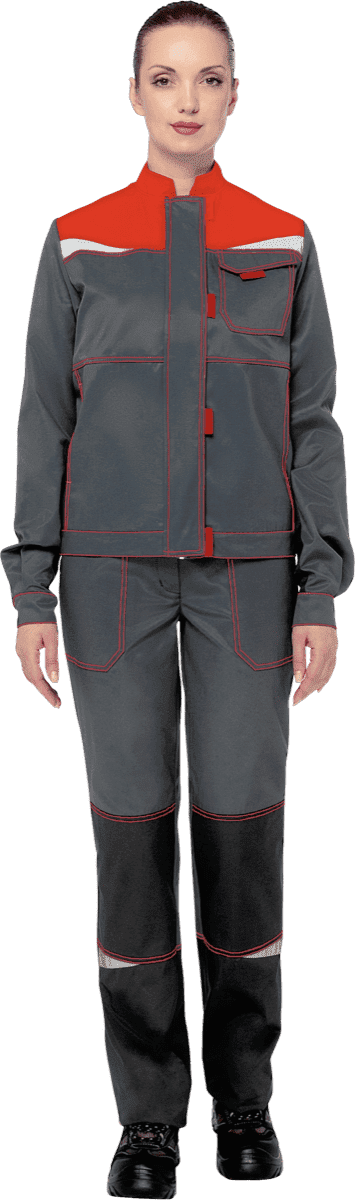 Купить Костюм КМ-10 ЛЮКС (кос 066) женский серый-черный-красный (куртка +брюки) в Москве