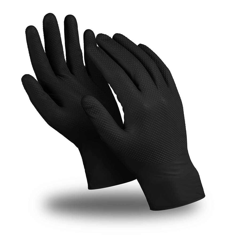 Купить Перчатки ЭКСПЕРТ ТЕХНО (DG-025), нитрил, 0.20 мм, неопудренные, текстура, цвет черный в Москве