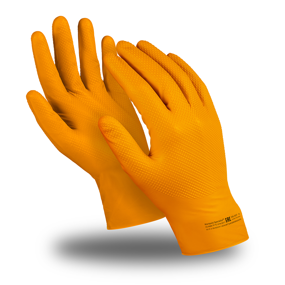 Купить Перчатки ЭКСПЕРТ ТЕХНО (DG-027), нитрил, 0.20 мм, неопудренные, текстура, цвет оранжевый в Москве