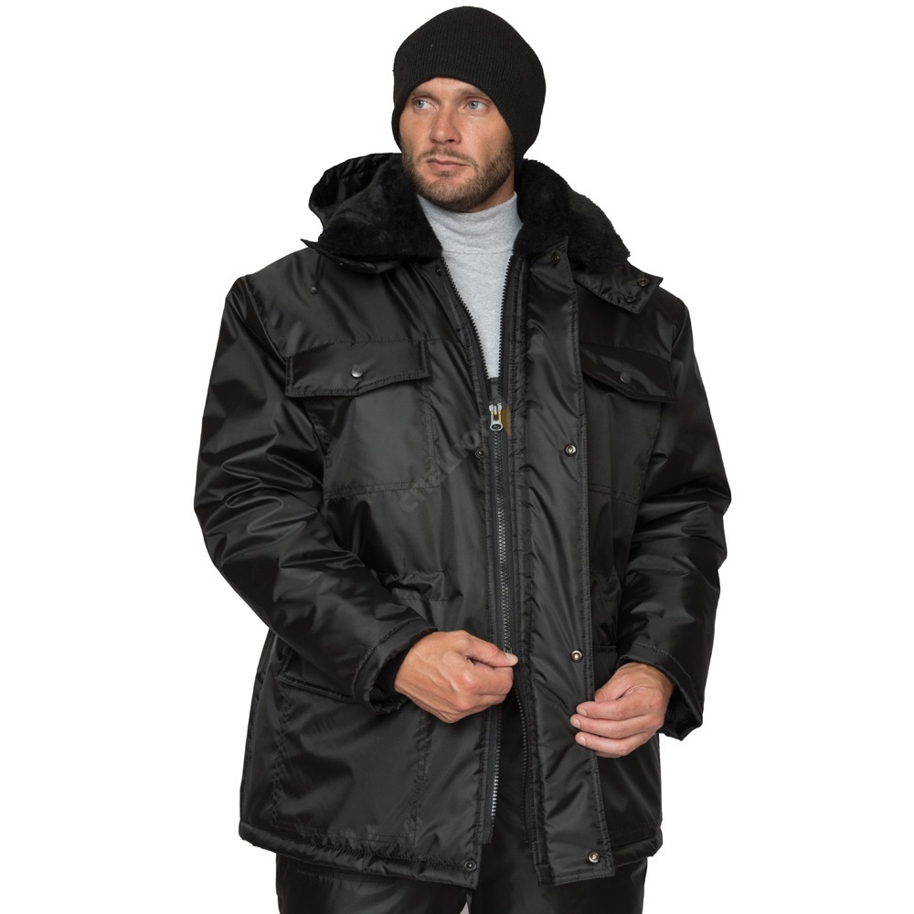 Купить Куртка АЛЬФА NEW утепленная удлиненная для сотрудника охраны цвет: черный в Москве