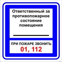 Купить Знак F16 "ОТВЕТСТВЕННЫЙ ЗА ПРОТИВОПОЖАРНОЕ СОСТОЯНИЕ ПОМЕЩЕНИЯ" (Самокл. 200 х 200) в Москве